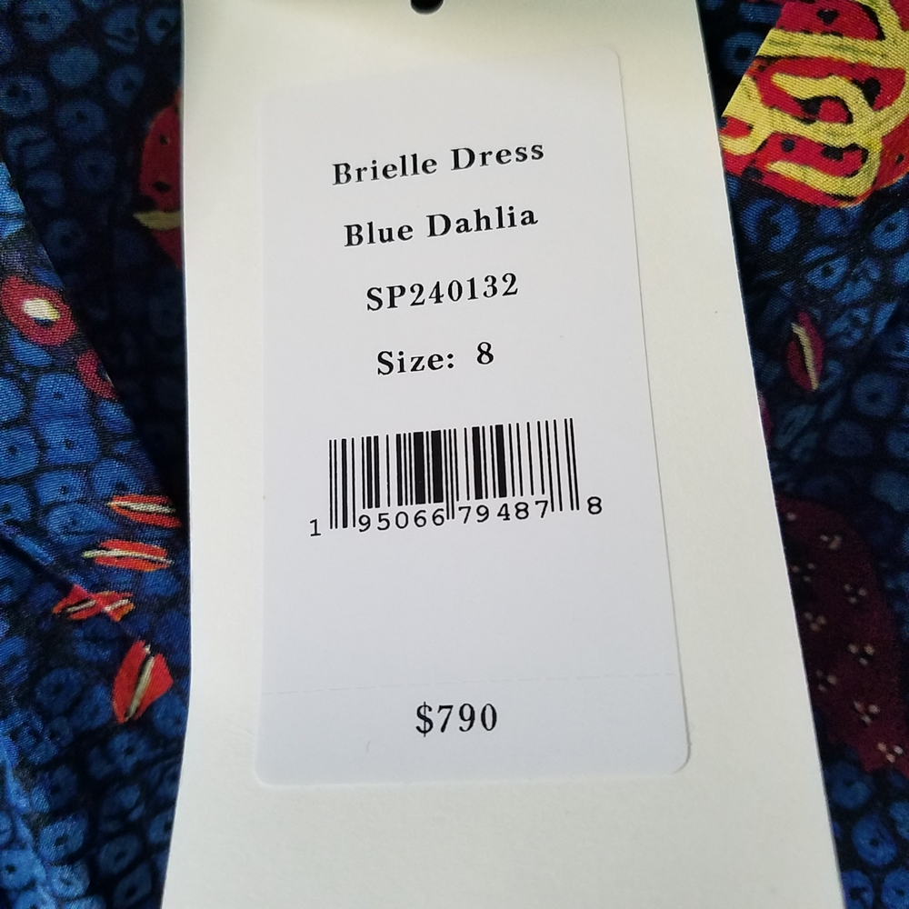 Ulla Johnson Brielle Dress Blue Dahlia Silk Ruffle V-Neck Dress Size 8 - Picture 15 of 16